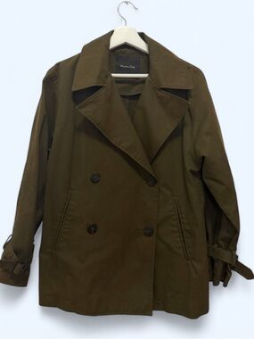 Massimo Dutti Olive Green Short Trench Coat